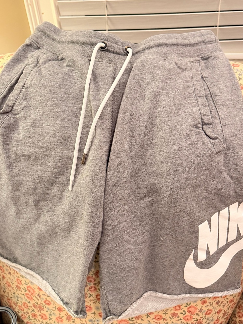 Nike Gray Athletic Drawstring Men's Shorts with White Logo
